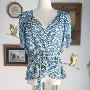 Max Studio Blue and White Wrap Blouse